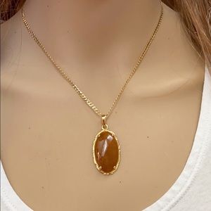 14K Solid Real Gold Oval Red Jade Pendant